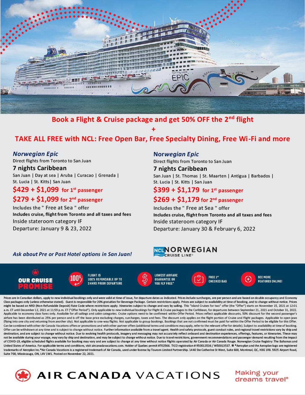 Book A Flight & Cruise Package And Get 50% Off the 2nd Flight